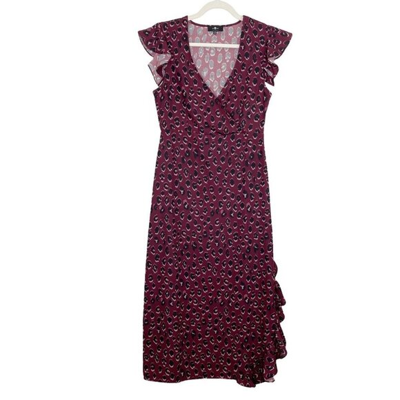 7 For All Mankind Midi Dress Womens Size XS Burgundy Leopard 7FAM - Picture 1 of 8